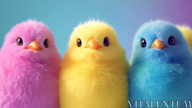Soft pastel chicks share bright, fluffy rainbow friendship