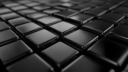 Glossy black square tiles forming sleek geometric grid.