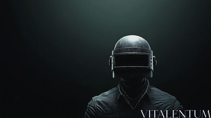 Armored tactical operator in dark visor helmet portrait