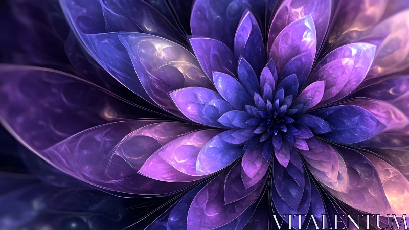Radiant fractal flower expands in layered violet petals