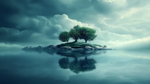 Three Trees Hold Court Above Liquid Mirrors and Stone