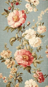 Floral stems on blue textured ground in vertical layout.