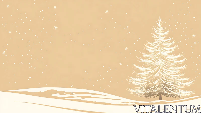 Minimal winter landscape with stylized tree and snowfall.