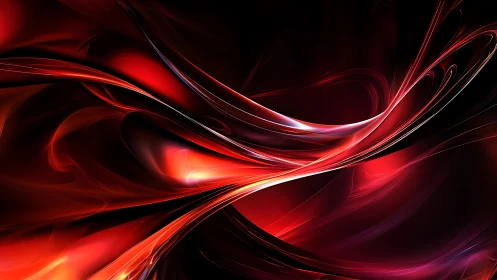 Vivid Red Abstract Digital Art with Flowing Light Streaks.