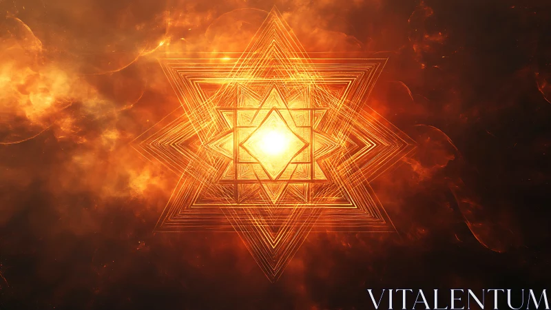 Radiant geometric star core within turbulent plasma field.