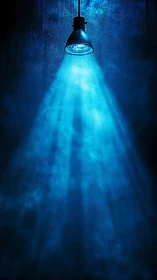 Blue spotlight casts dramatic glow in a darkened space