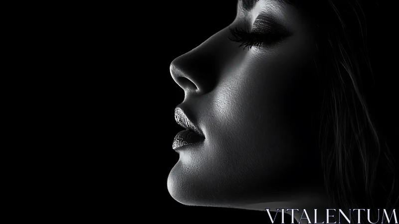 Monochrome profile portrait in dramatic low key lighting.