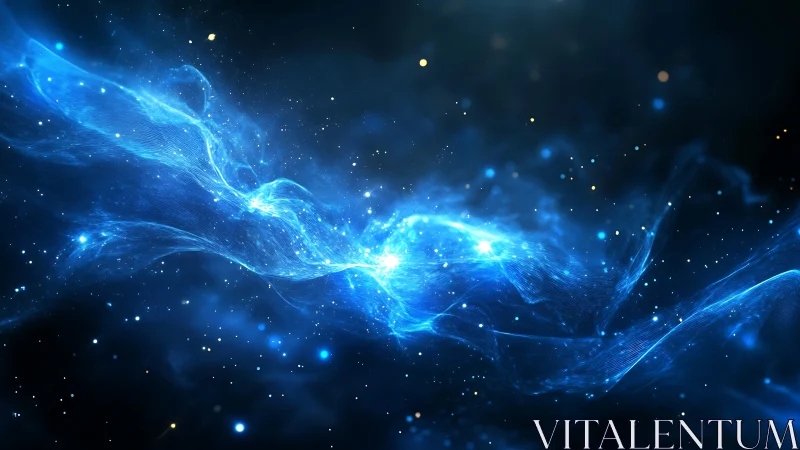 Blue cosmic wave of light across starry deep space.