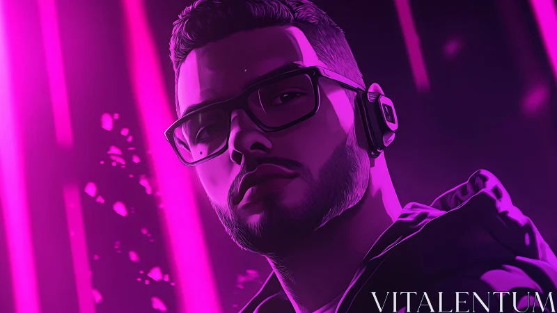 Neon magenta portrait renders stylized gamer in rim-lit profile