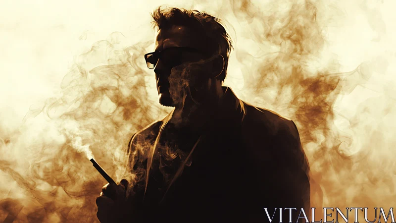 Digital painting silhouette in atmospheric smoke portrait study.