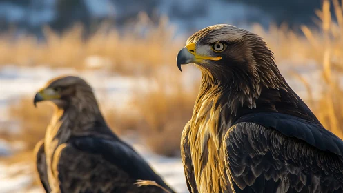 Golden Eagles in Natural Habitat, Close-Up Wildlife Photography.