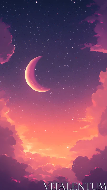Crescent Moon Above Radiant Sunset Cloudfield Composition.