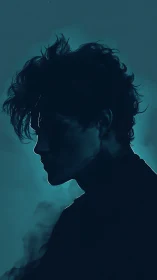 Moody teal silhouette of young man in side profile.