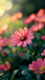 Pink Daisies Dancing in Soft Sunlight.