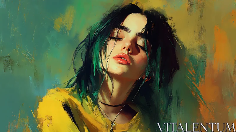 Expressive digital portrait uses textured brushwork and warm teal contrast