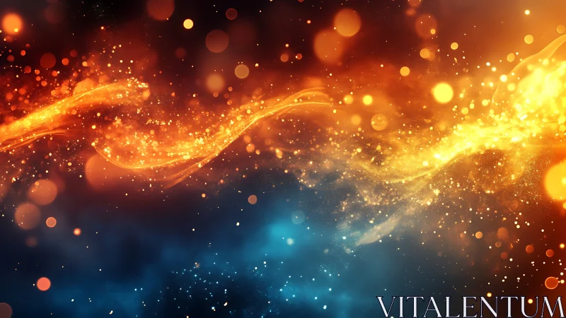 Golden and Blue Particle Wave with Bokeh Lights