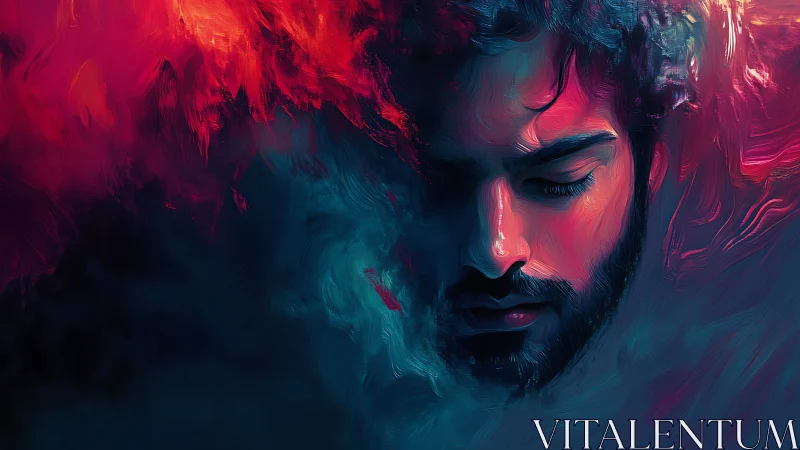 Male portrait in red and blue abstract digital paint.