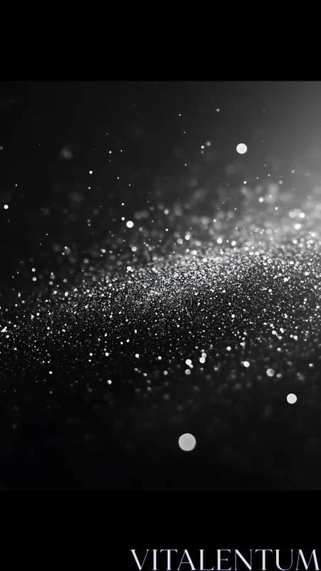 White particulate bokeh floats across dark defocused space