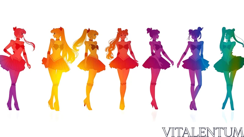 Rainbow sailor silhouettes march in radiant chromatic unity.