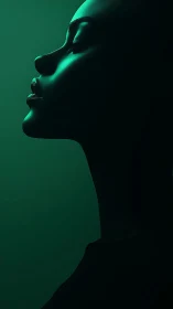 Photorealistic teal profile portrait in dramatic rim light.