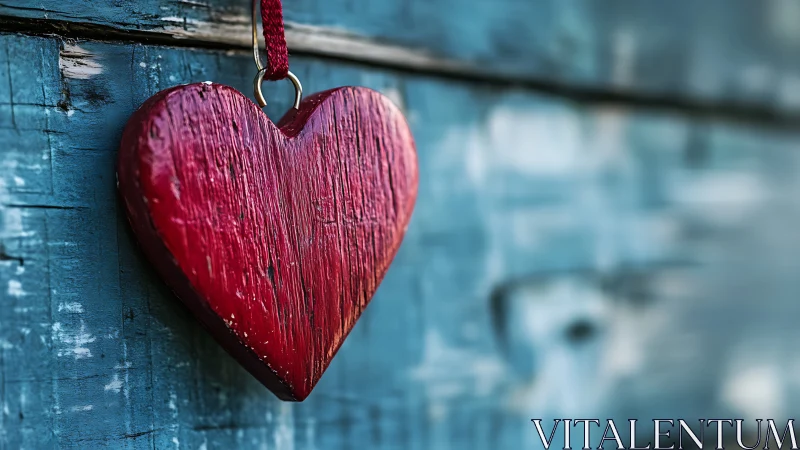 Crimson Heart Hangs Against Weathered Blue Timber.