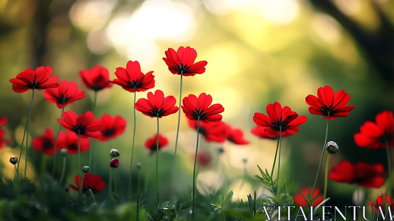 Radiant Red Cosmos Flowers Dance in Summer Light.