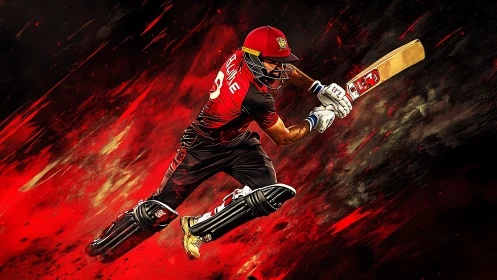 Dynamic cricket batsman rendered in high-energy digital art
