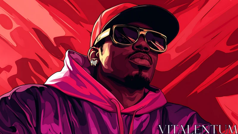 Electric street portrait in bold neon reds and purples.