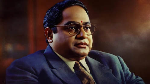 Formal portrait of suited man with glasses and diffused bokeh lighting