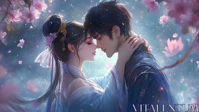 Luminous Embrace: Digital Romance with Cascading Florals.