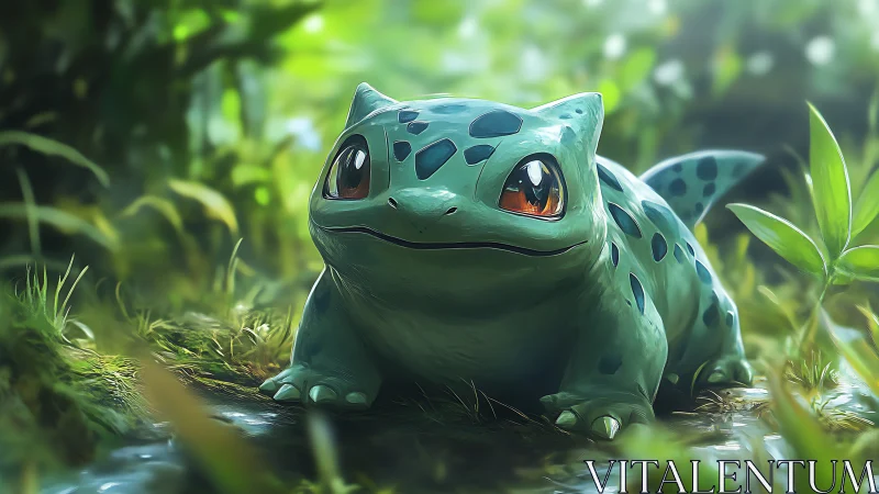 Forest sprout creature resting in dewlit emerald glade.