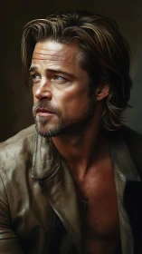 Male subject in leather jacket against dark background.