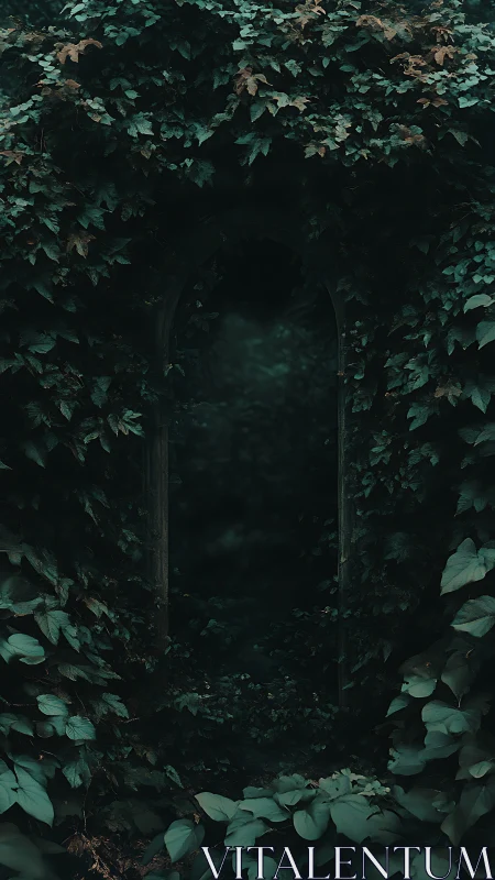 Whispering ivy gate into a shadow-soaked forest hush.