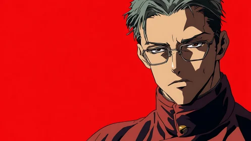 Stoic anime tactician framed by fierce crimson silence.