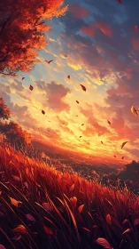 Emberfield hillside leans into a storm of drifting autumn fire.