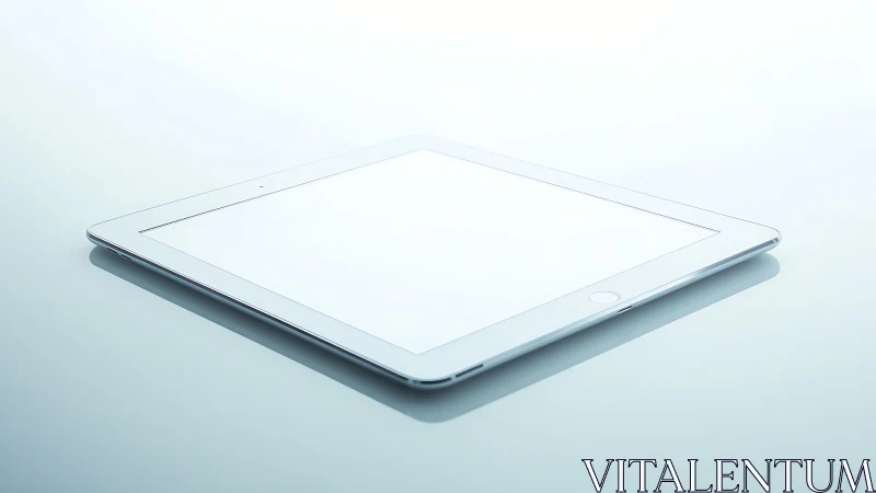 White tablet device on light surface with shadow.