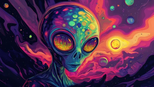 Starlit alien gazes gently across a swirling cosmic sky