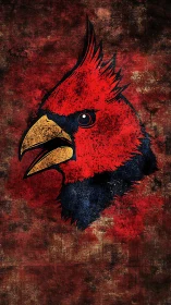 Grunge-textured cardinal head illustration with high-contrast inking