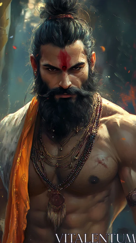 Digital rendering depicts muscular ascetic male figure