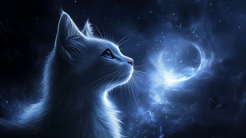 Ethereal Cat Conjures Blue Cosmic Energy.