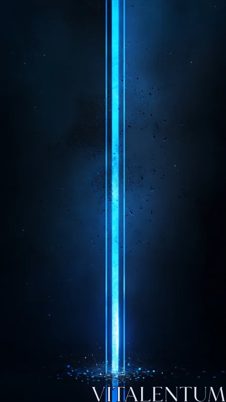Luminous blue energy pillar with particulate digital dispersion.