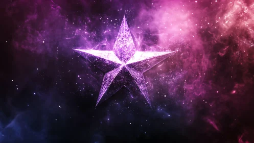 Chromatic nebula field with faceted magenta crystal star form.