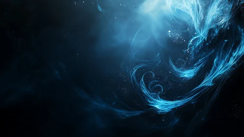 Luminescent blue plasma filaments swirl through deep cosmic void