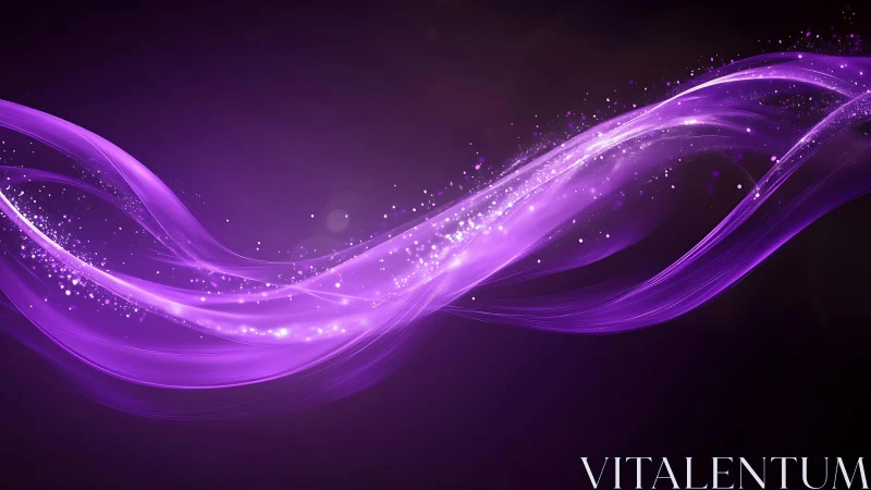 Abstract glowing purple wave with sparkling particles, digital art.