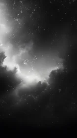 Starlit nebula veil drifting through monochrome cosmic night.