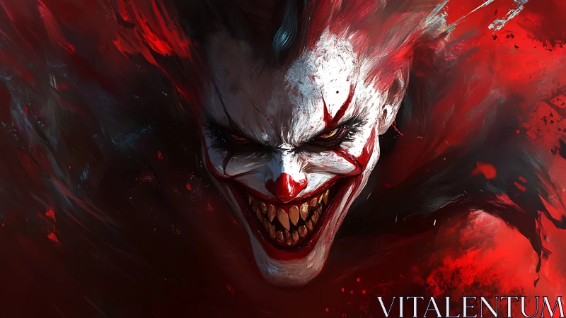 Digital painting portrait of demonic clown with dynamic strokes.