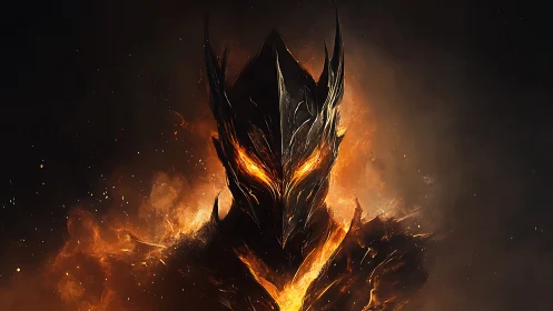 Flaming dark warlord emerges from swirling inferno blaze