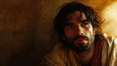 Cinematic low key portrait in directional amber backlight.