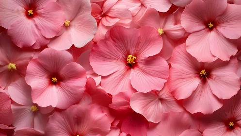 Pink Hibiscus Blooms Cluster Together in Close Botanical Detail.