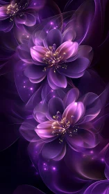 Glowing violet blossoms drifting through a dreamy night.